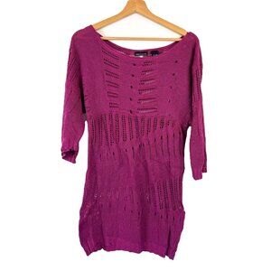 Moda International Plum Purple Fuschia Crochet Knit Swim Cover Up M